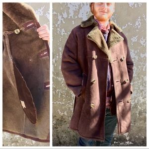 Genuine Shearling Fur & Suede Pea-coat sz. 38